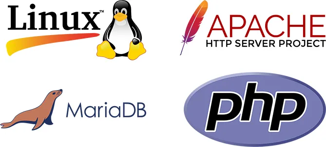 Linux, Apache, MariaDB & PHP Logos