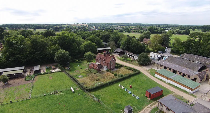 An aerial shot of Home Farm, Beaulieu