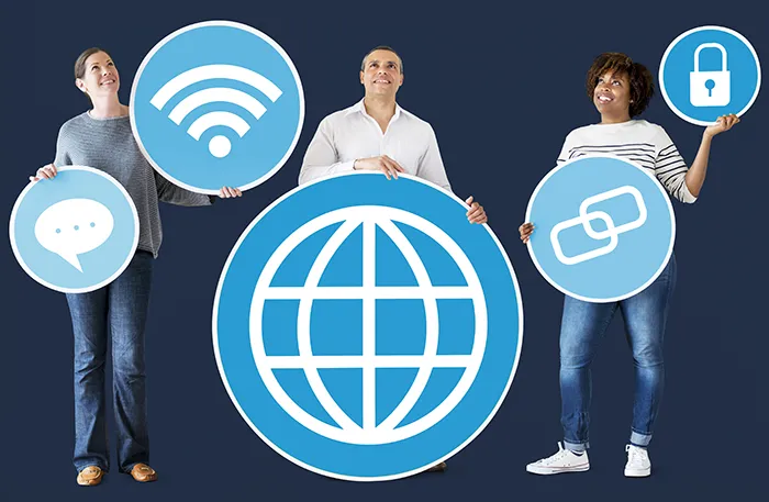 Social Media Icons with Padlock showing the internet used with a focus on safety