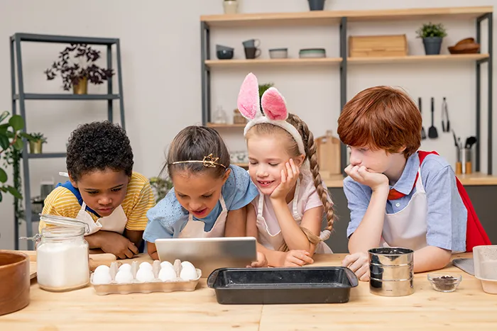Kids browsing the internet on a mobile device done safely